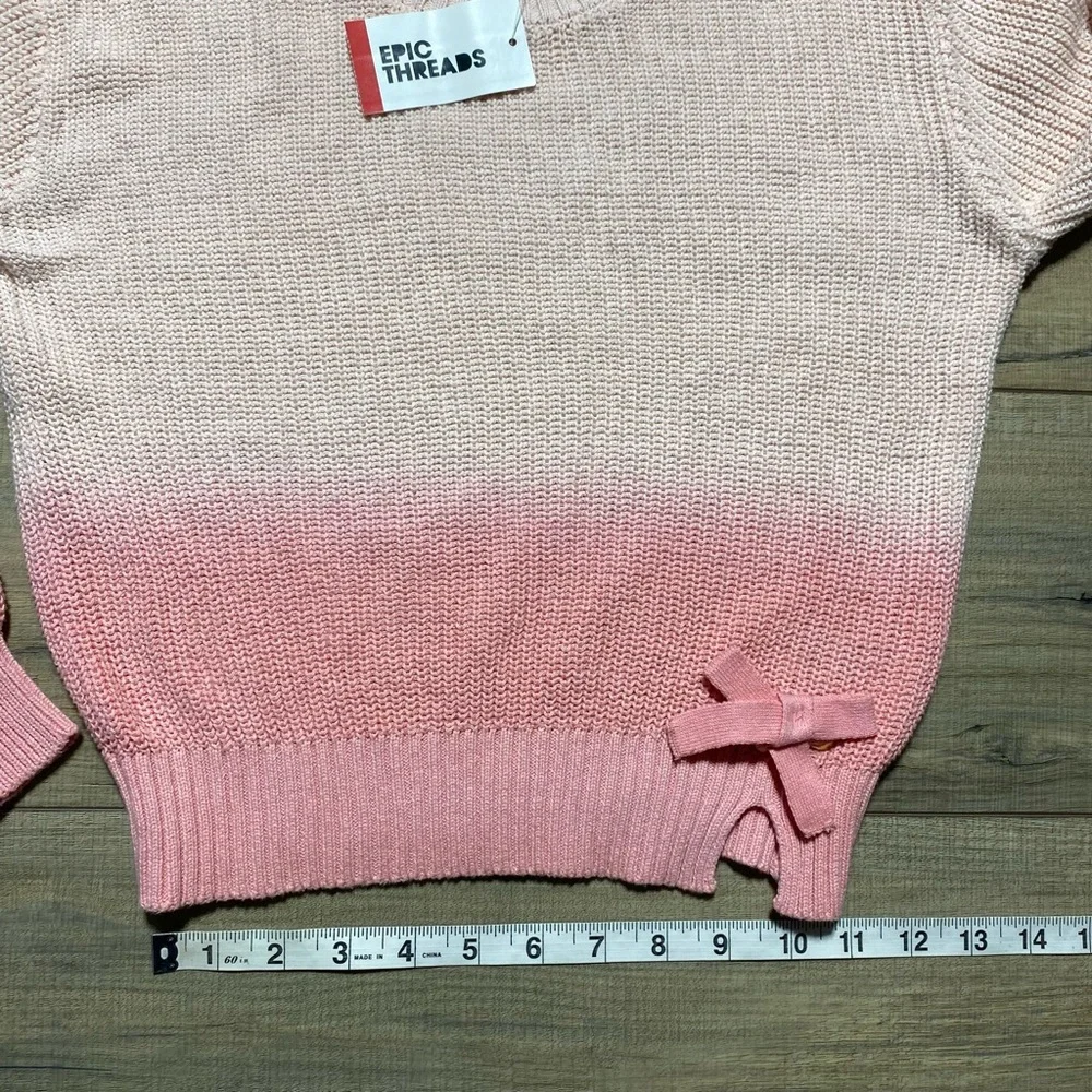 Epic Threads Girls Ombré Bow Sweater Crewneck‎ Stretchy Size M Bella Pink